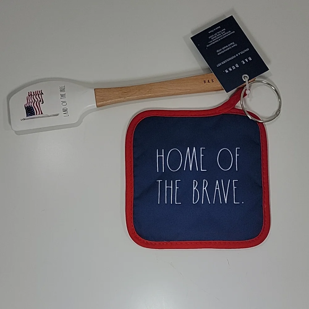 Rae Dunn Home of the Brave Spatula & Potholder Set
